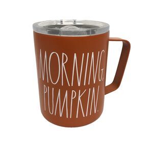 Rae Dunn Morning Pumpkin Stainless Steel 12oz Travel Mug Lid Halloween Fall New